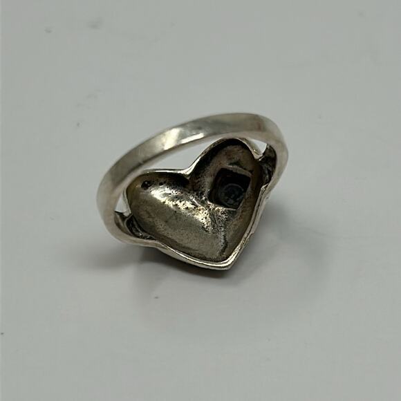 Vintage Rare 925 Women's Pave Heart Ring with Black Stone Size 7 - Picture 5 of 9